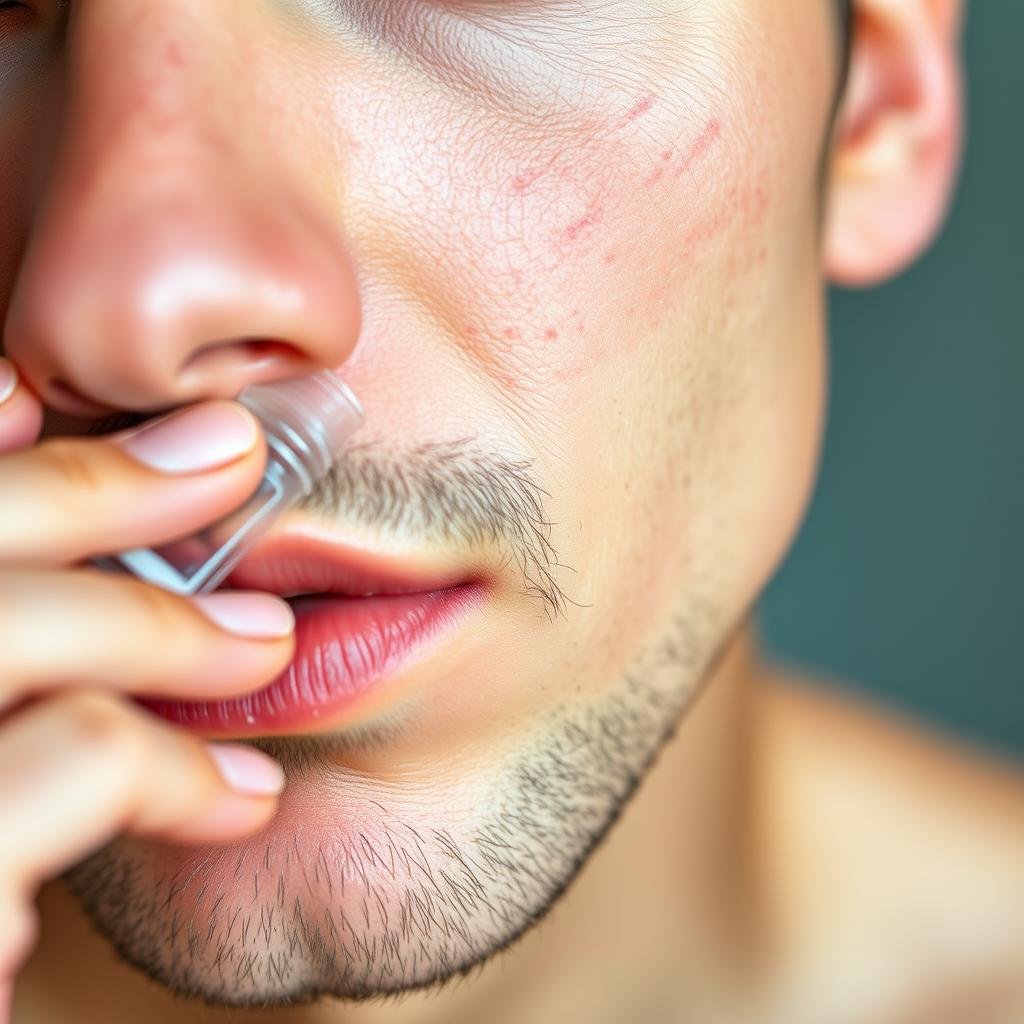 Man with sensitive skin using calming serum