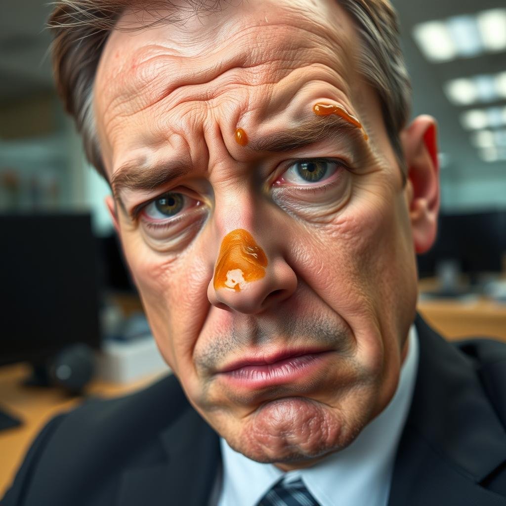 Man with stressed expression showing increased oil on face