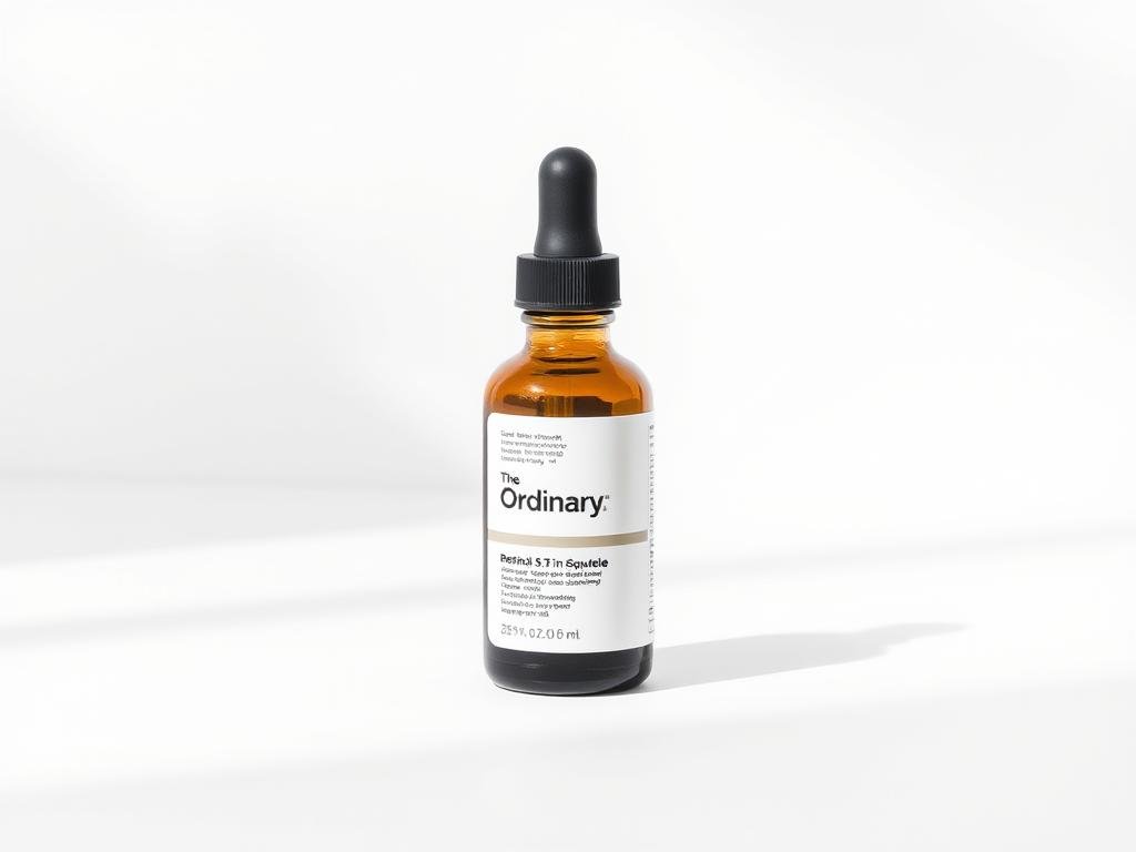 The Ordinary Retinol 0.5% in Squalane bottle on a minimalist background The Ordinary Retinol 0.5% in Squalane bottle on a minimalist background