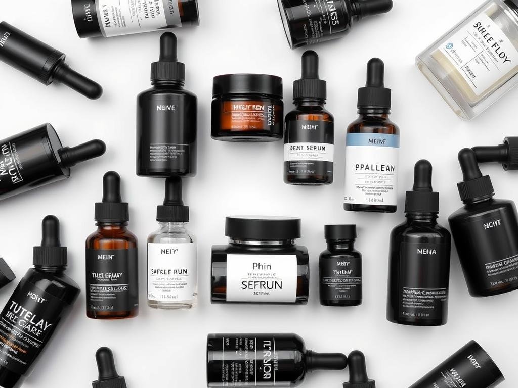 Various price points of men's face serums