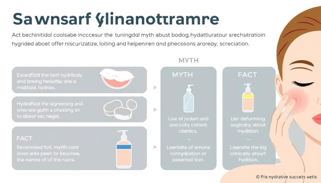 Visual representation of common skincare myths about hydration and moisturization